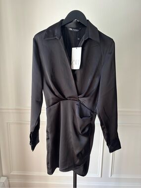 Zara Black Satin Button-Down Blouse